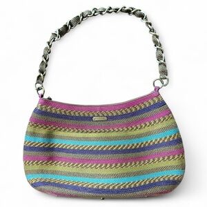 ERIC JAVITS Multicolor Boho Woven Baguette Shoulder Bag Chain Strap Fair Trade